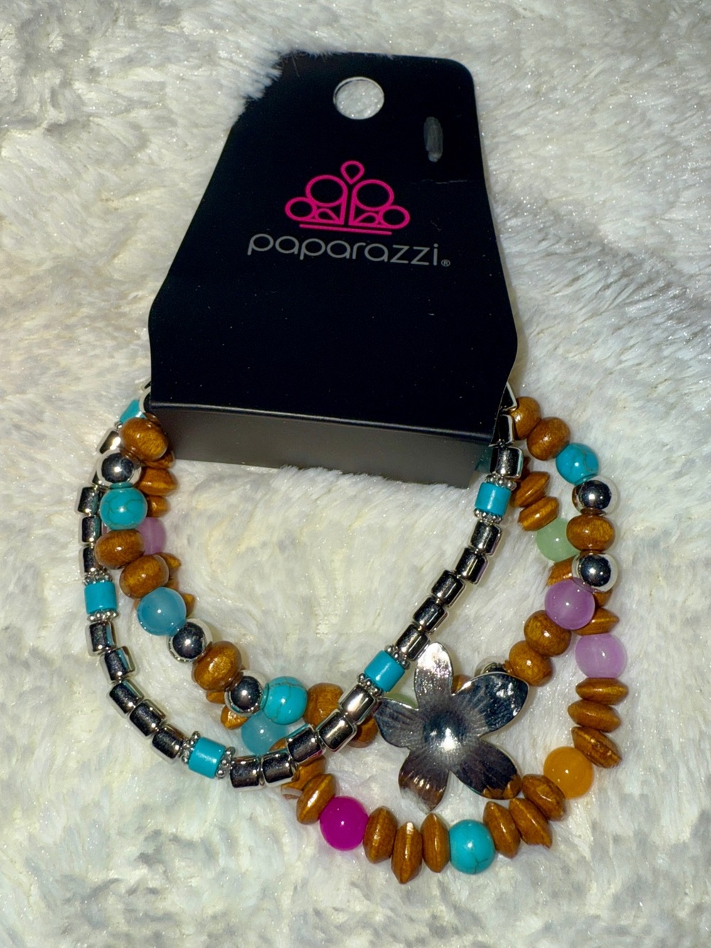paparazzi Turquoise Pink Purple Brown Beaded Flower Bracelet Set